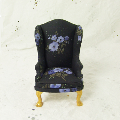 HN-31, Black with pueple flower Wingback Chair in 1" scale